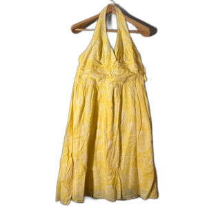 Bisou Bisou Michele Bohbot Size 14 Yellow Halter Sundress Cotton Fit Flare